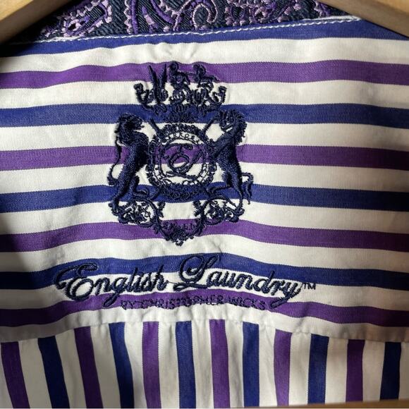 English Laundry Mens Striped Dress Shirt Purple 151/2 32/33 - Picture 7 of 8